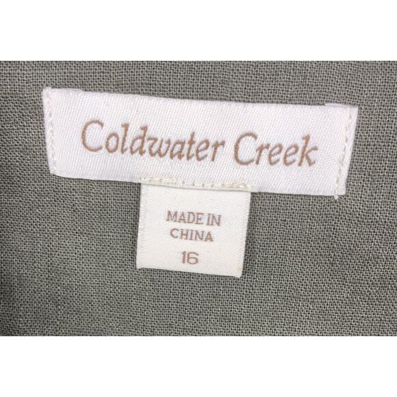 Coldwater Creek Sz 16 Olive Green Lace Trim Linen Blend Open Front Jacket Topper - Picture 3 of 8